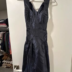 Elegant Navy Satin Dress